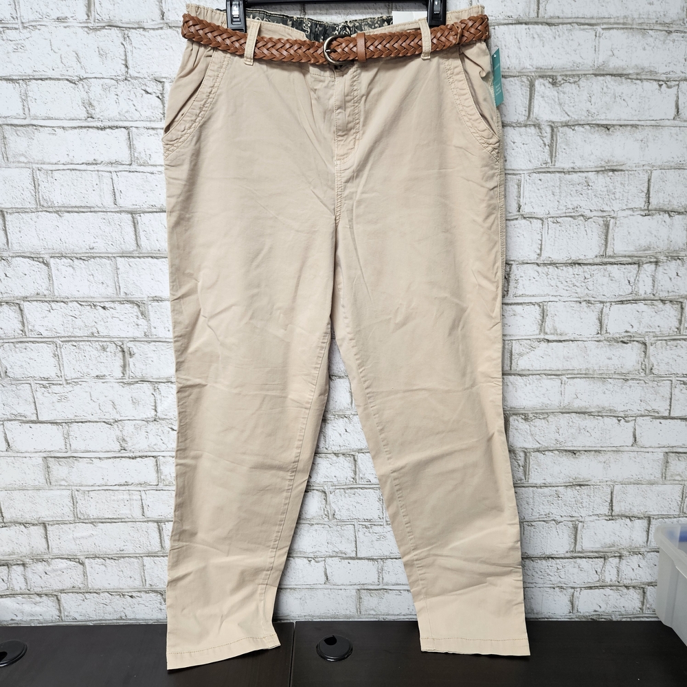 Maurices Women's Khaki Pants w/Belt High Rise Size L Elastic Waist NWT